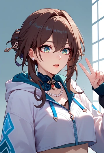 star rail,ruan mei,crop hoodie,shorts  - AI generated anime art